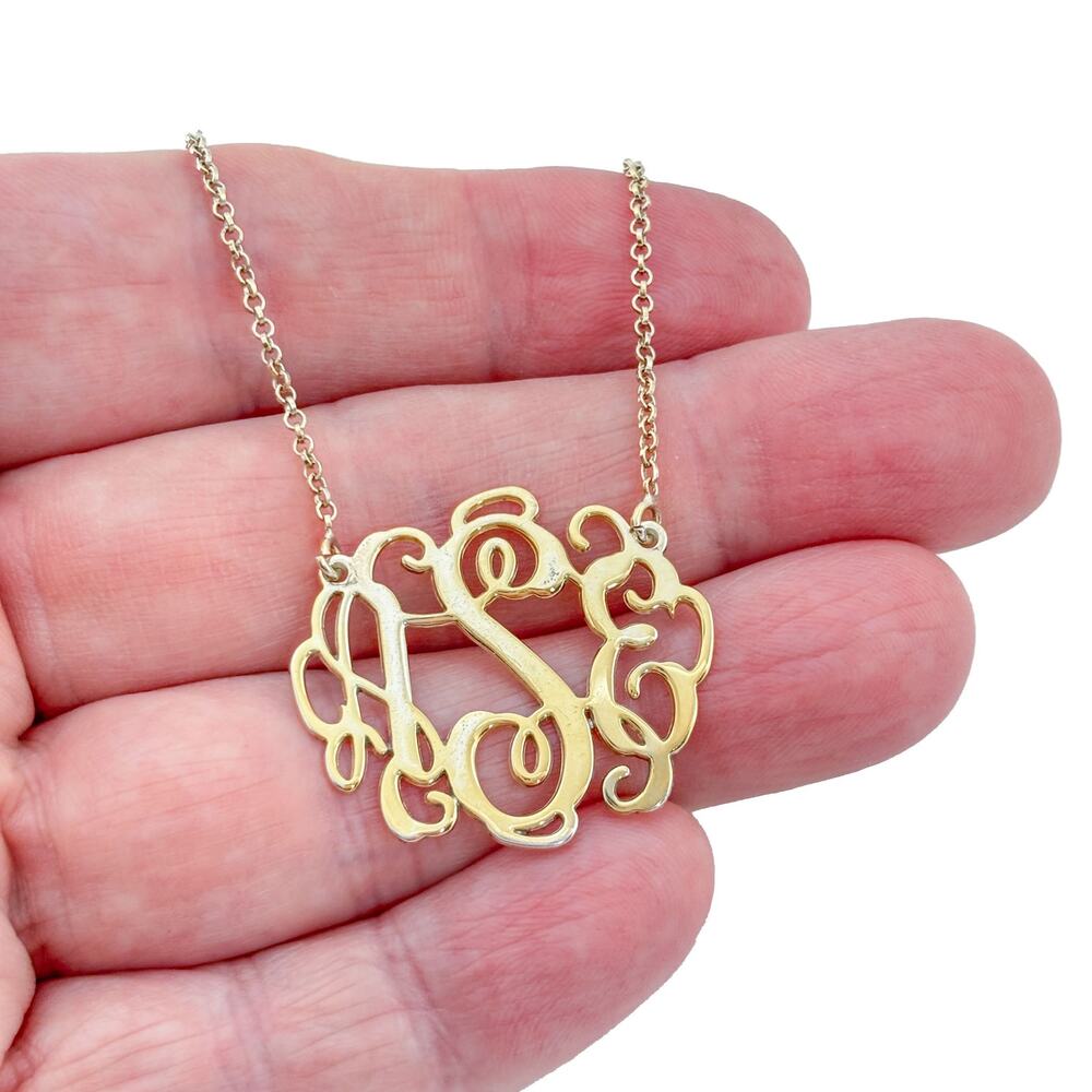 Vintage Gold-Tone Sterling Silver 925 Monogram ISE Pendant Necklace 19"